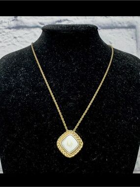 Dior Gold-Tone Necklace with White Enamel Medallion